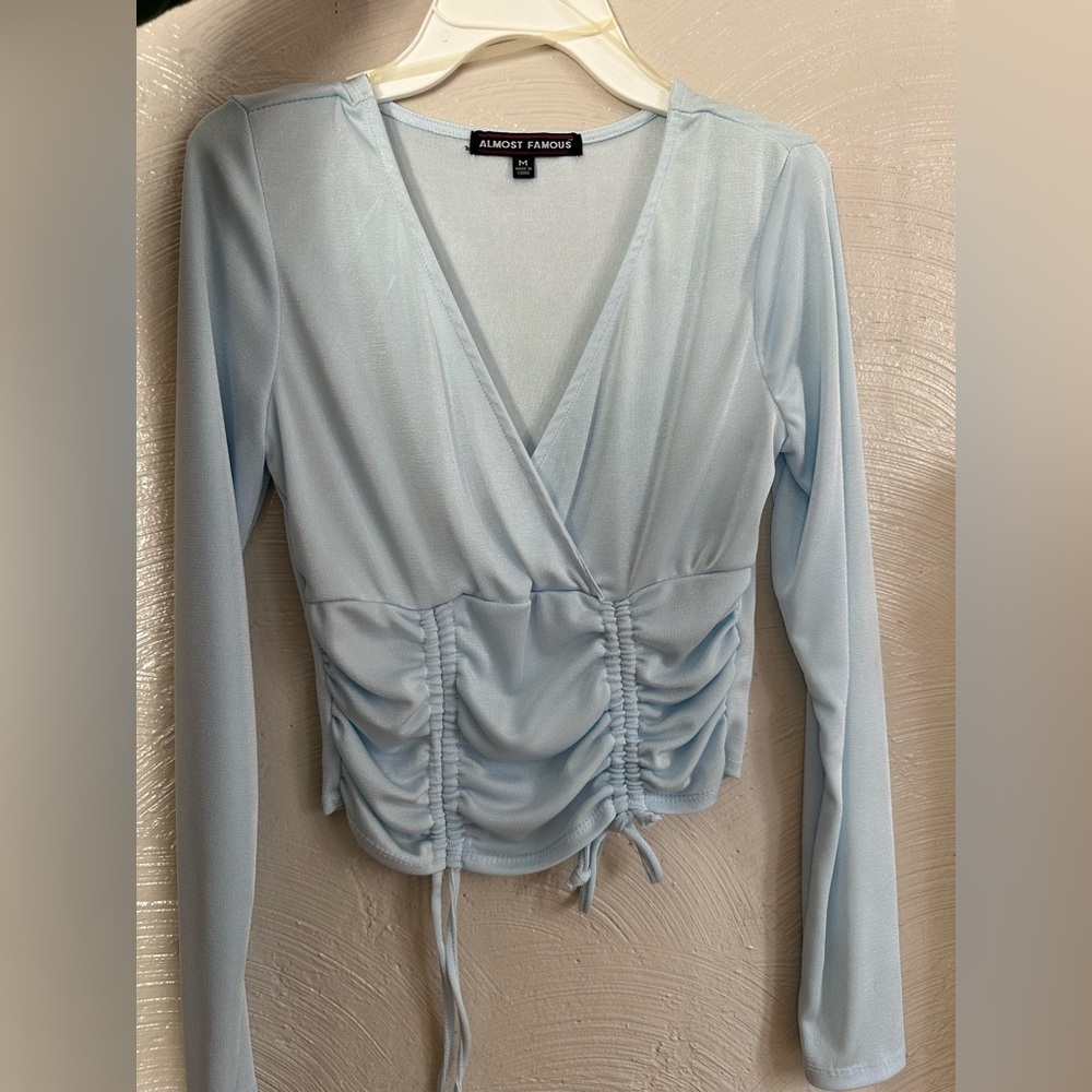 Almost Famous Sky Blue Ruched Blouse